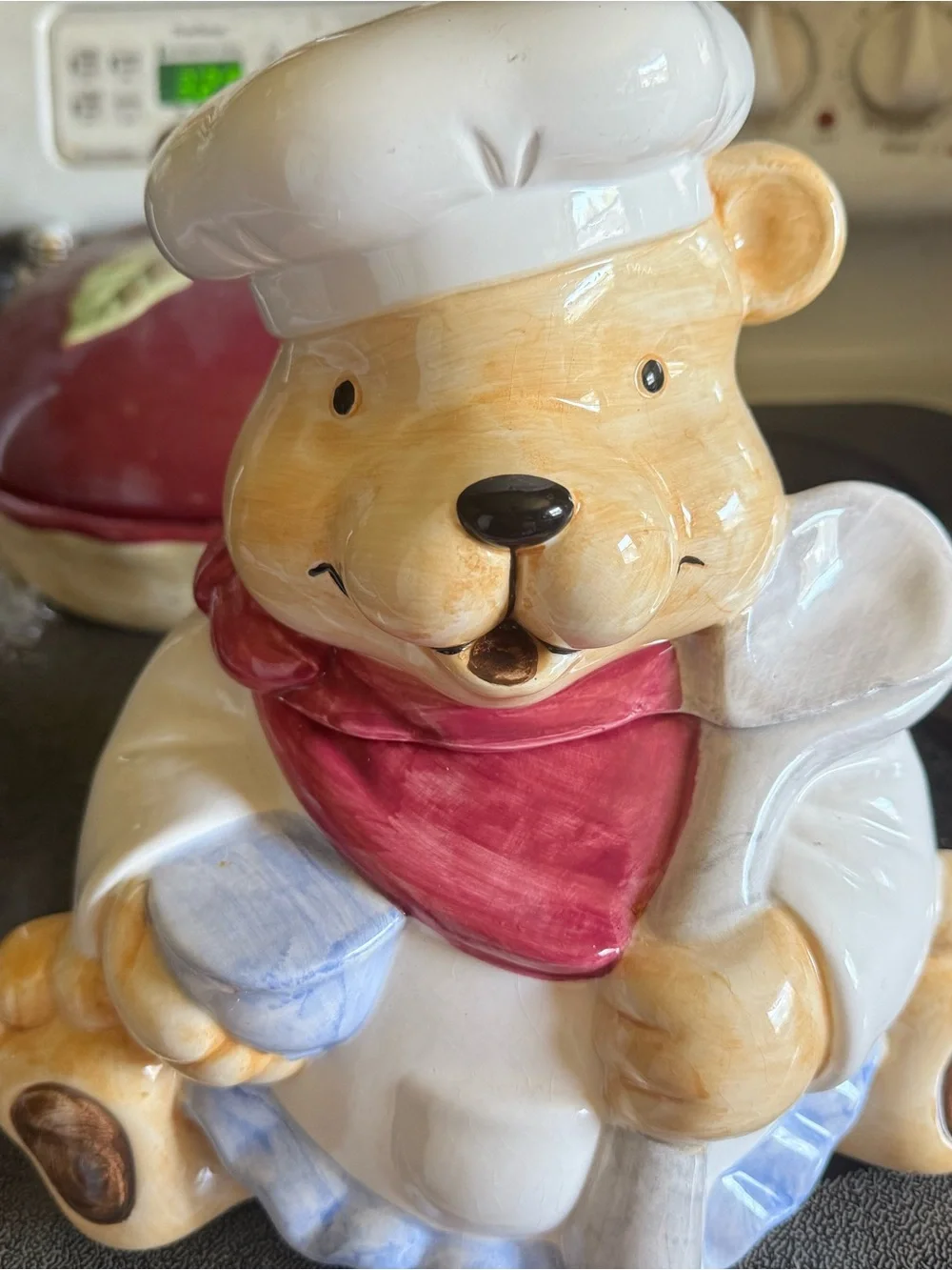 Ceramic Bear Chef Cookie Jar - White and Red